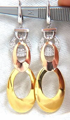 .80CT NATURAL DIAMONDS DANGLE EARRINGS TRICOLOR 3D 4 TIER HIGH SHINE 14kt** - Image 1 of 4