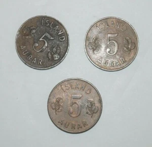 ISLAND, ICELAND 5 Aurar 1946, 6.06g, 24 mm Bronze Coin, Nicely Circulated   - Picture 1 of 4