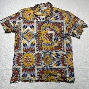 Urban Outfitters Bandana Shirt Geometric Quilt Print Short Sleeve Button Up Sz S - Imagen 1 de 6