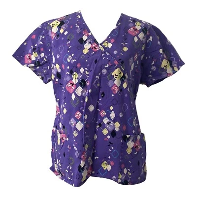 Blusa Médica Para Mujer Mediana SB Púrpura Multicolor Manga Corta Cuello en V Foto 1 de 4