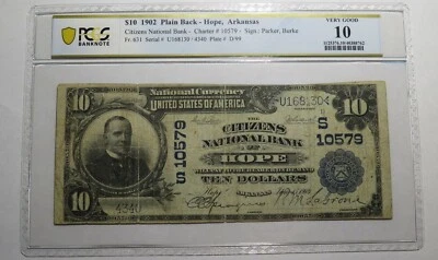 $10 1902 Hope Arkansas AR National Currency Bank Note Bill Ch. #10579 PCGS VG10 - Image 1 of 4