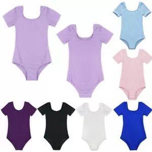 Kid Girl Leotard Ballet Dance Short Sleeves Tank Leotard Cami Gymnastic Bodysuit - Picture 1 of 88