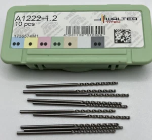 Walter Titex A1222-1.2, 1.2mm 8XD Deep Hole HSS Parabolic Drills x 10 - Picture 1 of 3