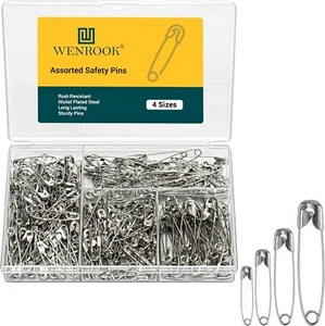 300-Pack Assorted Safety Pins, 4 Sizes, Nickel Plated for Clothes & Crafts - Picture 1 of 6