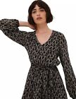 NEW Printed V-Neck Tie Front Midi Waisted Dress size 8 colour black mix