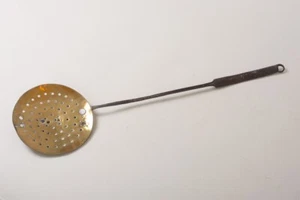 Primitive 24" Brass & Wrought Iron Perforated Skimmer Ladle Strainer Scoop - Picture 1 of 4
