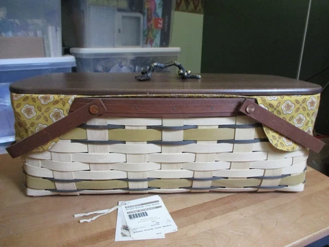 Longaberger Golden Fields LONG Large MARKET Basket w Lid Protector Liner - READ Cover