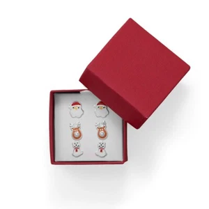 Santa, Reindeer and Polar Bear Earring Set 3 Pairs 925 Sterling Silver - Picture 1 of 2
