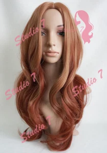 W74 Ginger Auburn Graduated Mix Long Wavy Ladies Wig Skin Top studio7-uk - Picture 1 of 6