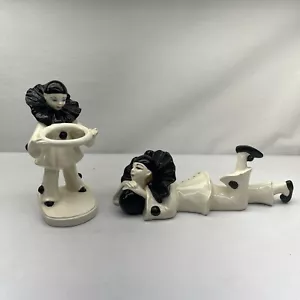 Vtg Black White French Pantomime Clowns Pierrot Mime Clowns Figurines 8" 11" - Picture 1 of 14