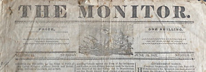 1827 THE MONITOR Very Early Sydney ORIGINAL *RARE* FREE EXPRESS W/WIDE