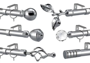 Extendable Metal Curtain Pole 28mm Chrome Finials Eyelet Or Rings Rod Fittings - Picture 1 of 17
