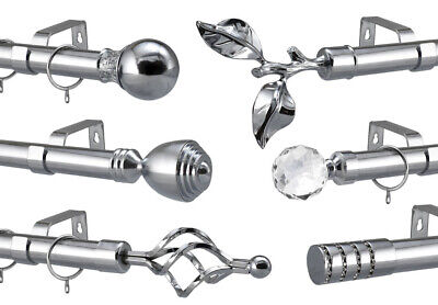 Extendable Metal Curtain Pole 28mm Chrome Finials Eyelet Or Rings Rod Fittings • 15.48£
