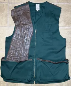 Vintage Bob Allen Gun Club Sport Shooting Vest Mens L Green Canvas Leather - Picture 1 of 9