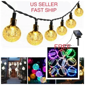 15ft 30 LED Solar String Ball Lights Outdoor Waterproof Christmas Garden Decor - Picture 1 of 15