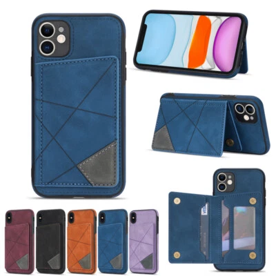 Slim Leather Case Flip Card Back Cover for iPhone 16e/16/15/14/13/12/11 XR SE 8 - Image 1 of 4