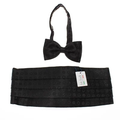 Italo Ferretti новый с Ярлыками плиссированные Cummerbund и галстук-бабочка комплект в мерцающие черные круги - Изображение 1 из 4