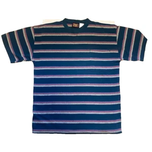 Vintage 90s Faded Glory Striped Skater Grunge Surfer T Shirt Men's Large Blue - Picture 1 of 6