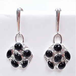Sterling Silber 925 moderne schwarze Onyx Nugget Ohrhänger - Bild 1 von 2