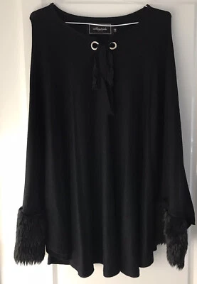 Gilet cape gris clair bas manches fausse fourrure ALMATRICHI unique - Photo 1/4