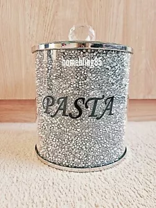 LARGE CRUSHED DIAMOND SILVER CRYSTAL PASTA JAR WITH MIRROR LID, KITCHEN SPARKLY - Picture 1 of 1