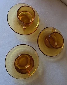 RARE VERECO Espresso/Demi Cups/ Saucers AMBER Stackable France MCM 70s Set Of 3  - Picture 1 of 6