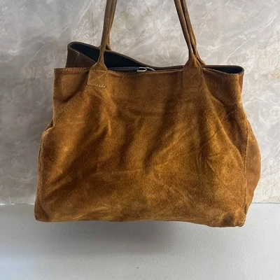 Bolso de Hombro de Cuero Genuino Hecho en Italia Marrón Gamuza Foto 1 de 4