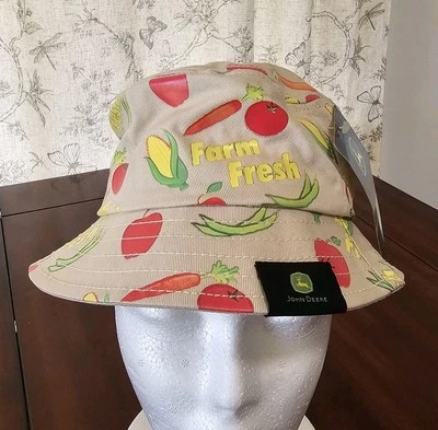 John Deere Granja Fresco Niños Niñas Sombrero Estilo Cubo con Logo 100% Algodón Nuevo Con Etiquetas Foto 1 de 4