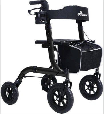 HENMNII All Terrain Rollator Walker for Seniors w/ Seat 8” Front Wheels - Black - Image 1 of 4