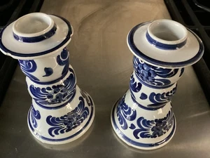 GREEK BLUE AND WHITE CANDLE STICK HOLDERS - Picture 1 of 9