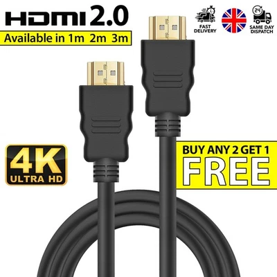 4K HDMI CABLE 2.0 HIGH SPEED GOLD PLATED FAST LEAD HD  2160P 3D HDTV 1080P 1m2m3 - Image 1 of 4