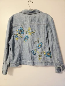 J . Jill Embroidered Jean Jacket Sz XL Fairy Limited Edition Cottage Design - Picture 1 of 9