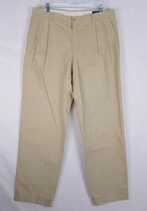 Burberry Pants Men 34 Reg London Khaki Casual Tan Beige Chino Pleated Trousers - Picture 1 of 11