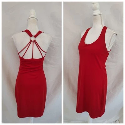 VIntage Y2K Dress Moda International Bodycon Pencil Sexy Red Retro Strap Back S - Image 1 of 4