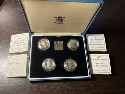 UK  silver proof one pond coin set of 4 coins - Image 1 of 4