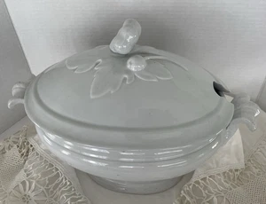 Antike weiße Eisenstein Suppenterrine oval Soupière 10" Clementson Bros. England - Bild 1 von 24