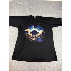 Vtg 90s Harley Davidson Eagle Wolf T Shirt Mens L Black Suburban Thiensville WI - Picture 1 of 8