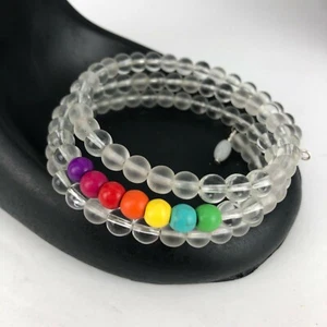 Rainbow Stack Bracelet Wrap Clear Bead Handcrafted LGBT Gay Lesbian Bracelet - Picture 1 of 3