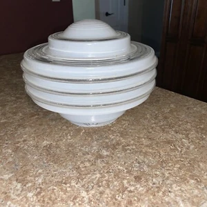 Vintage Art Deco MCM Ribbed Tiered CEILING LIGHT GLOBE ATOMIC UFO BEAUTIFUL - Picture 1 of 10