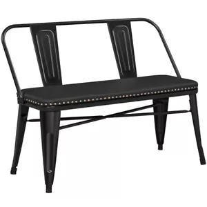 Industrial Metal Dining Bench Farmhouse Dining Bench with Upholstered Seat Black - Picture 1 of 9