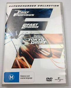 The Fast & the Furious / 2 Fast 2 Furious / Tokyo Drift DVD Region 4 PAL 3 Disc