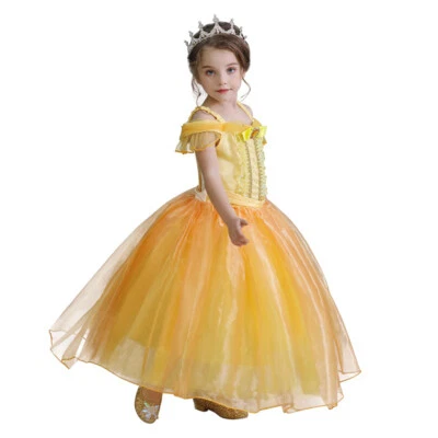 3-8Yrs Girls Belle Princess Fancy Dress Up Cosplay Costume Tulle Birthday Gifts
