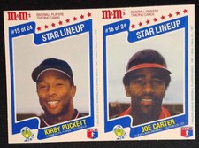 1987 M&M's Star Lineup Kirby Puckett / Joe Carter Panel EX-MINT (surface issues)