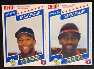1987 M&M's Star Lineup Kirby Puckett / Joe Carter Panel EX-MINT (surface issues)