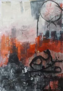 Rote Collage Mischtechnik Kunst von Cathy Anderson - Bild 1 von 2