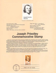 #8313 20c Joseph Priestley Stamp - Scott #2038  USPS Souvenir Page - Picture 1 of 1