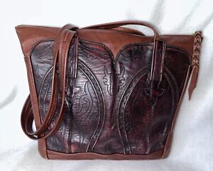 VTG Handmade Leather Cowboy Western Boot Purse Tote Shoulder Handbag