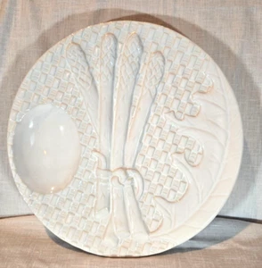 White Asparagus Plate Bordallo Pinhiero 9.5" Basket Weave Portugal Leaf - Picture 1 of 11