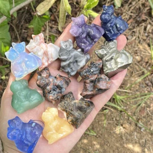 3pc mix Natural Quartz Crystal stone cat skull hand carved Quartz Crystal skull  - Picture 1 of 6