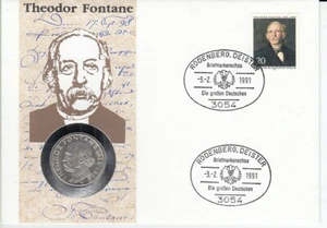 Numismatic letter Germany 5 DM Silver Theodor Fontane 1991 - Picture 1 of 1